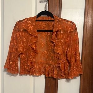 Women's Orange Ruffle Lace Bolero Length Jacket